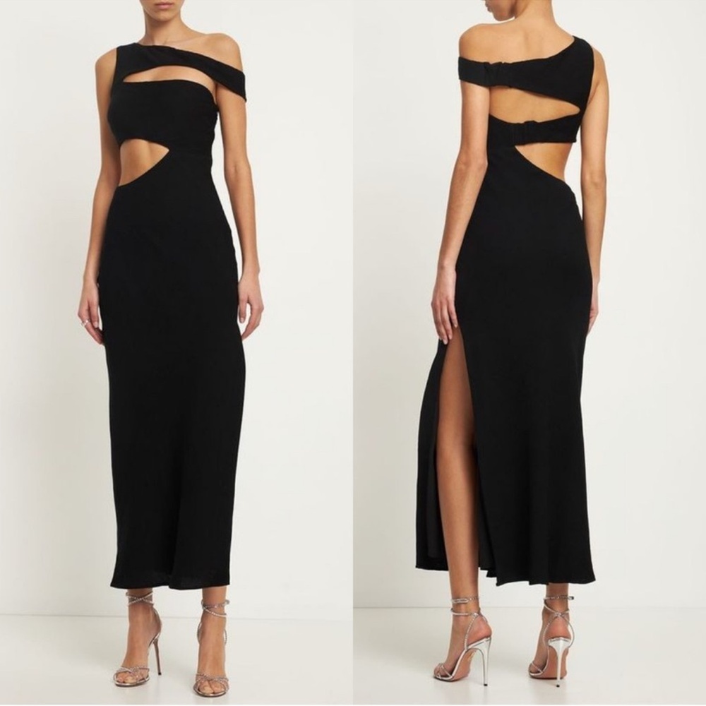 STAUD Black Cutout One-Shoulder Maxi Dress